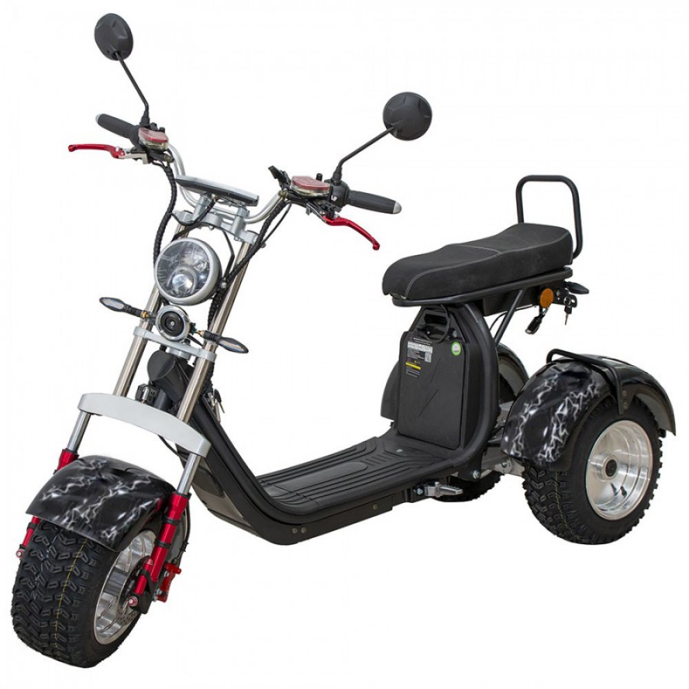 GESUBSIDIEERDE ELEKTRISCHE DRIEWIELER SCOOTER TYPE CHOPPER VOOR 2 RIJDERS BLACK THUNDERS ZONDER RIJBEWIJS