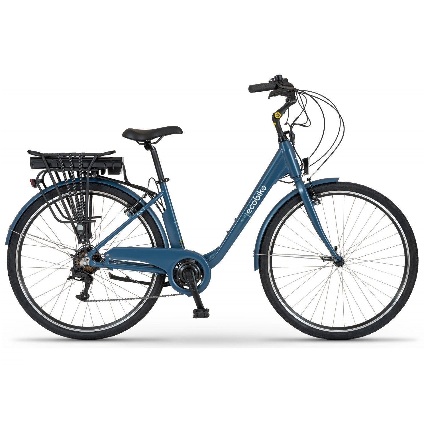 ECOBIKE BASIC ELEKTRISCHE STADSFiets 28” ALUMINIUM 7v 10.4AH PETROL BLAUW 2022