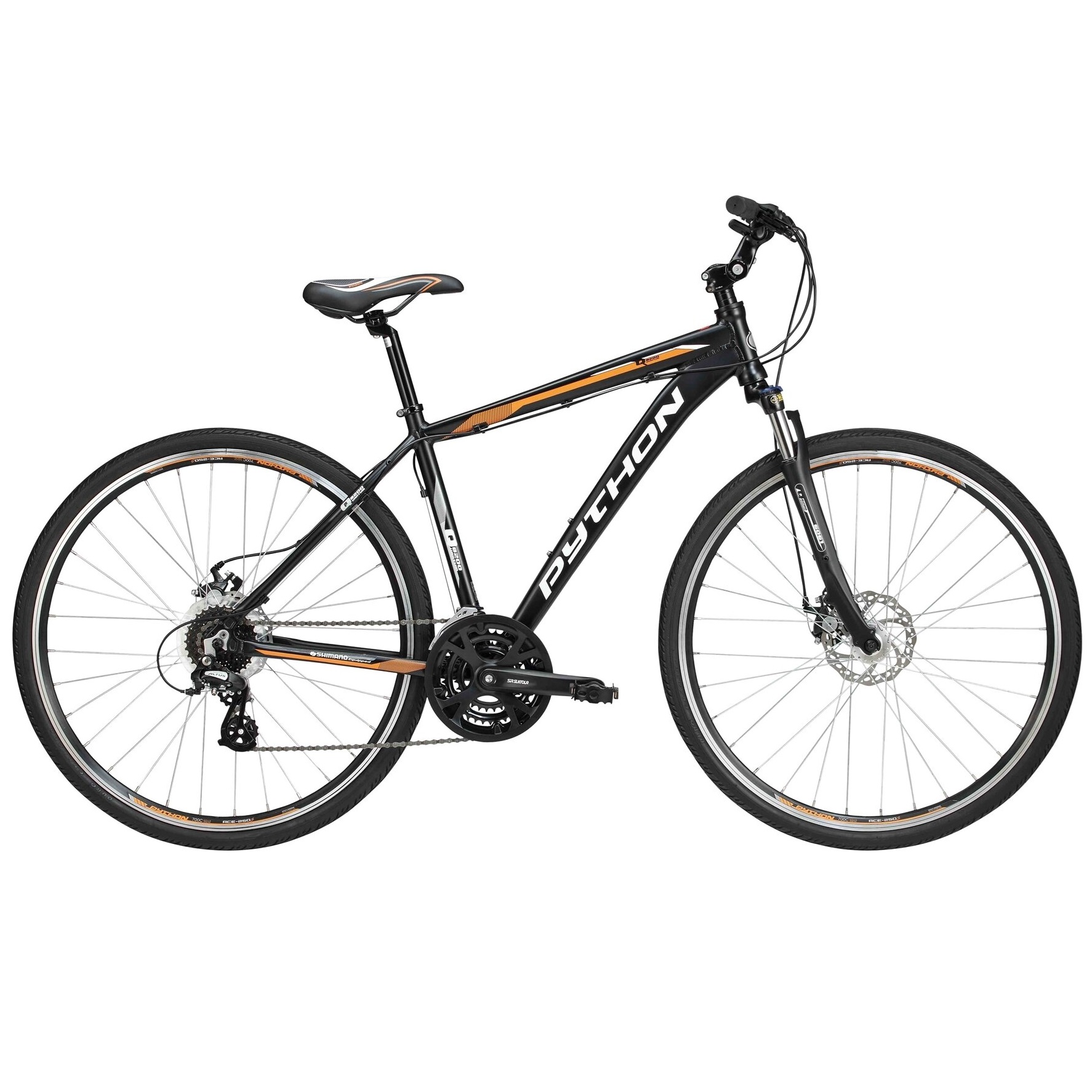 PYTHON QUANTUM 8200 GENTS 28″ 24sp ALUMINIUM TREKKING BIKE MECHANICAL DISC BRAKES BLACK 2023