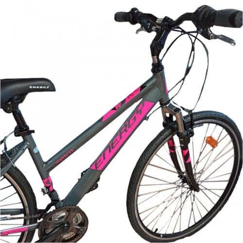 ENERGY WOMEN'S TREKKING BIKE ALUMINUM SPIRIT 28 18 SPEEDS FRONT SUSPENSION GRAY FUCHSIA 2024 Gray Fuchsia