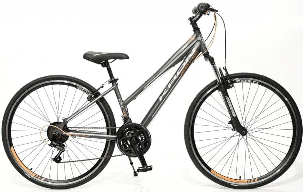 KRON DAMES TREKKINGFIETS ARIA 4.0 28" 21 VERSNELLINGEN MET V-BRAKES MAT GRIJS-ORANJE/GRIJS 2024 Grijs Oranje