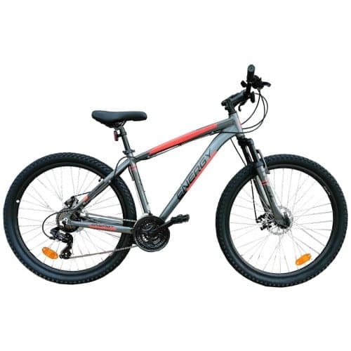 ENERGY MOUNTAINBIKE ENIGMA 27,5'' ALUMINIUM MECHANISCHE SCHIJFREMMEN 21 VERSNELLINGEN VOORVERING GRIJS ROOD Grijs Rood