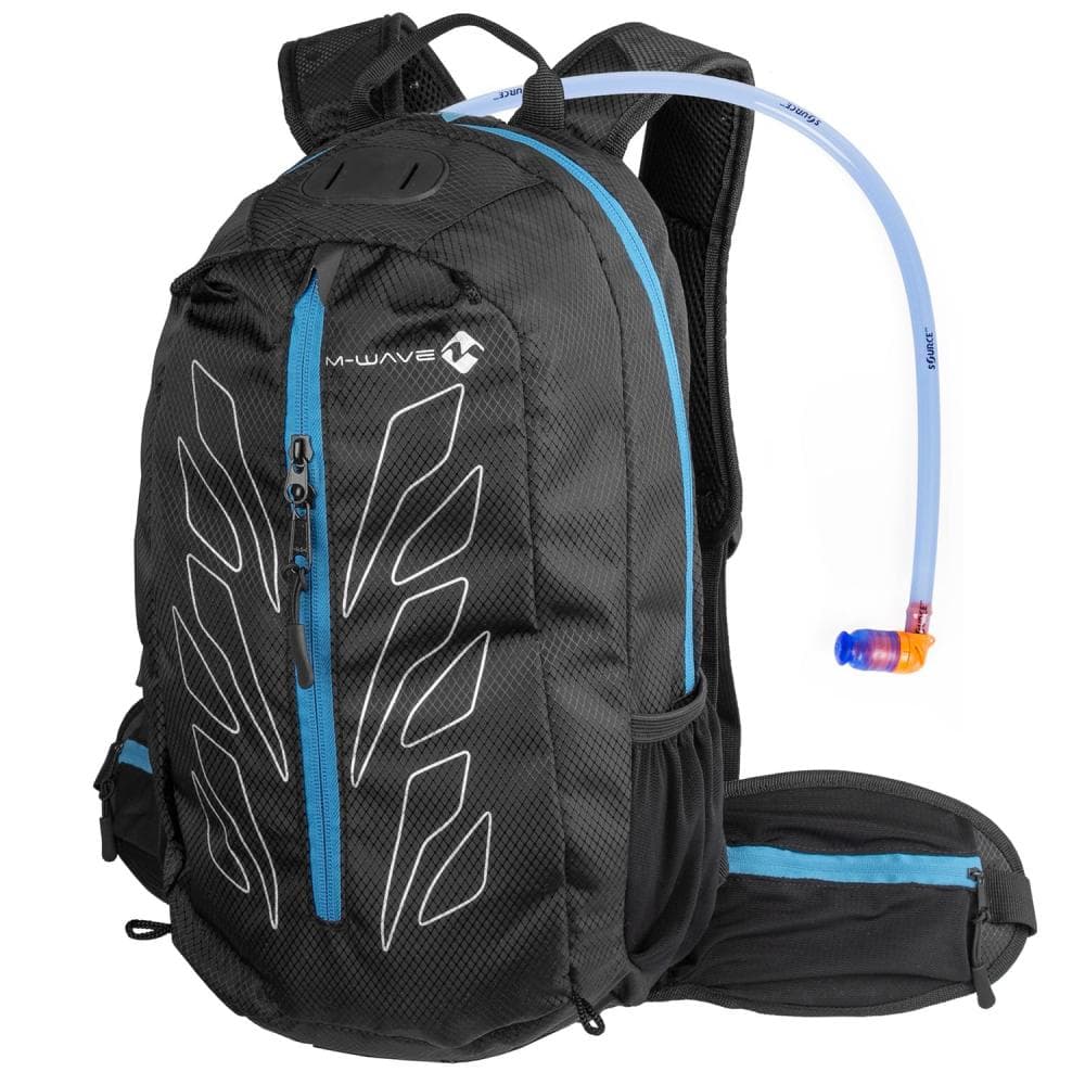 M-WAVE 15L CYCLING BACKPACK WITH WATERPROOF COVER + 2L BACK HYDRATION ROUGH RIDE BACK WATER BLACK 122620 Black