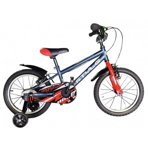 STYLE KINDERFIETS SPORTY 14" GRIJS BLAUW EN ROOD Grijs Blauw