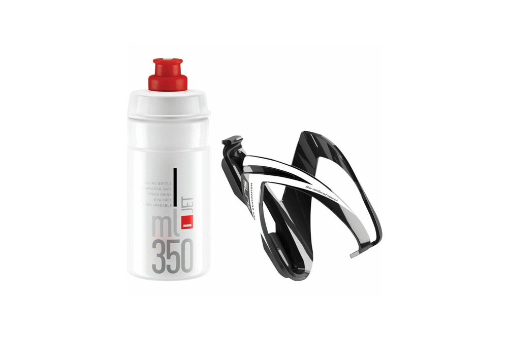 ELITE CEO Bottle + Bottle Cage Kit 350ml - Black/White