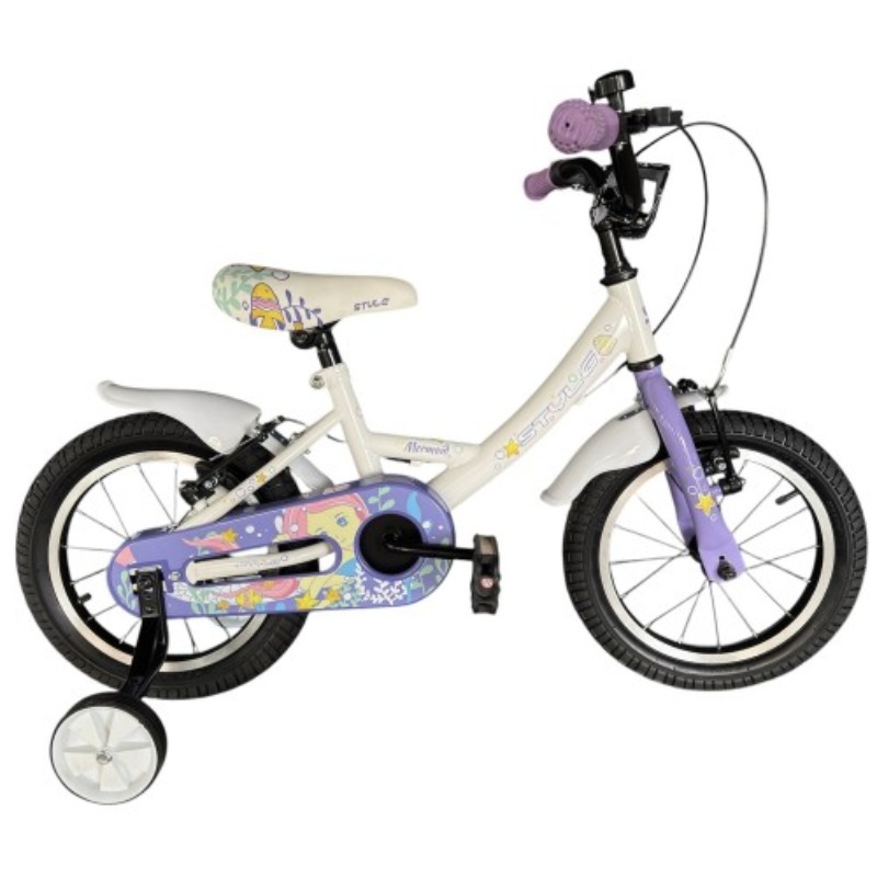 Children's Bicycle 14'' Style Mermaid V-Brake - White "n" Purple