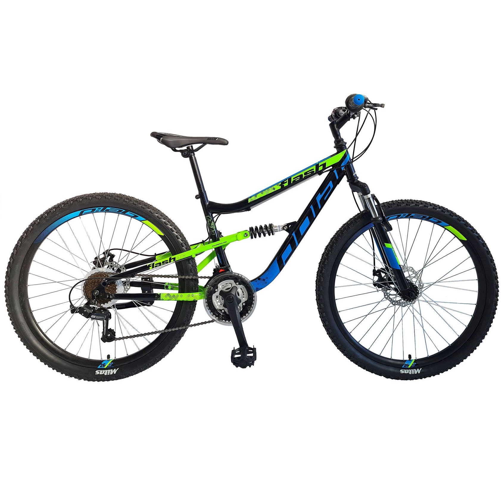 POLAR FLASH BICI MTB 26” 18sp FRENI A DISCO MECCANICI NERO BLU-VERDE 2025