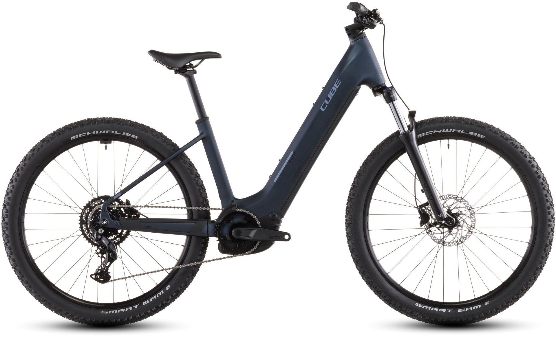 CUBE MOUNTAIN ELECTRIC BIKE REACTION HYBRID PERFORMANCE 600 EASY ENTRY 27.5" INDIGOBLUE'N'REFLEX 2026 Blue